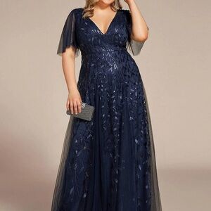 Blue Sequin Embellished Mini Gown